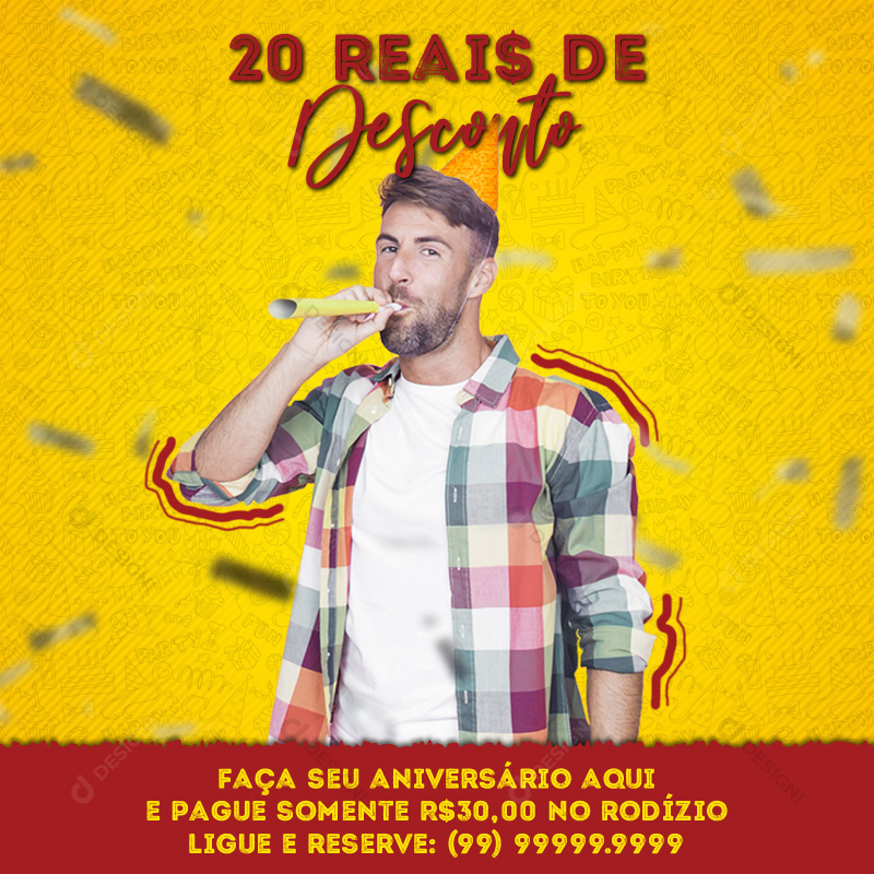 Faça Seu Aniversário Social Media PSD Editável Local de Festas