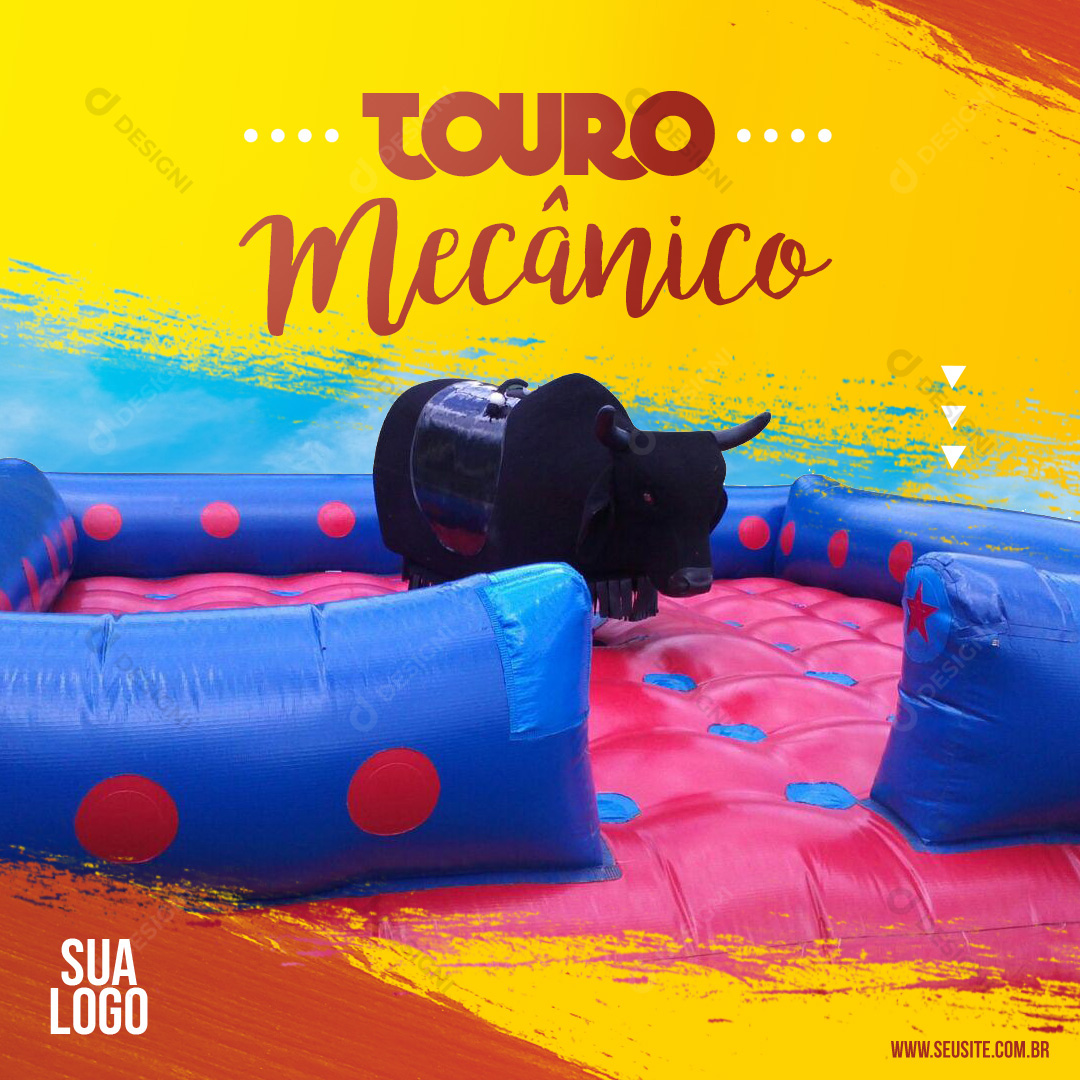 Touro Mecânico Brincadeira Social Media PSD Editável Festas