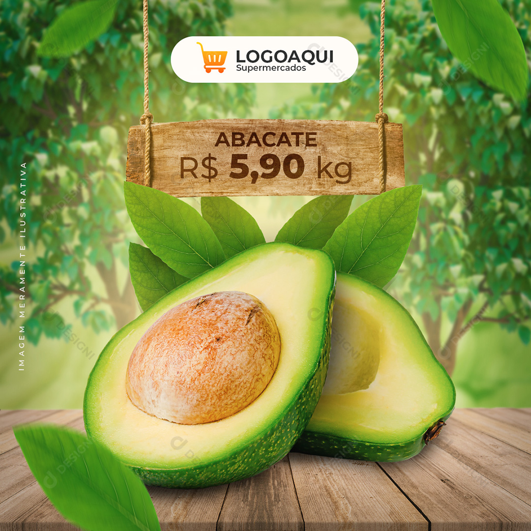 Supermercado Hortifrúti Social Media Abacate PSD Post Editável