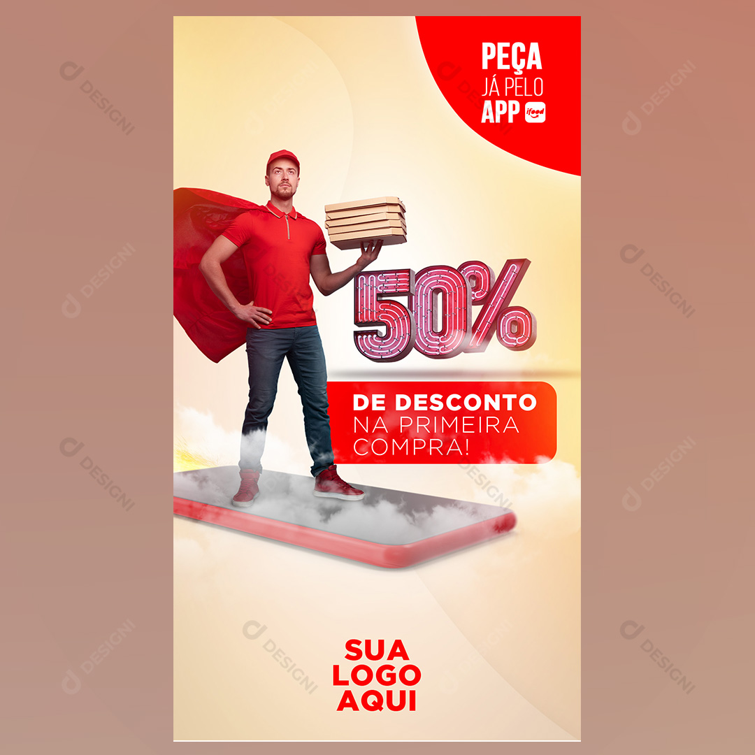 Desconto Primeira Compra Stories Social Media PSD Editável Deliverys