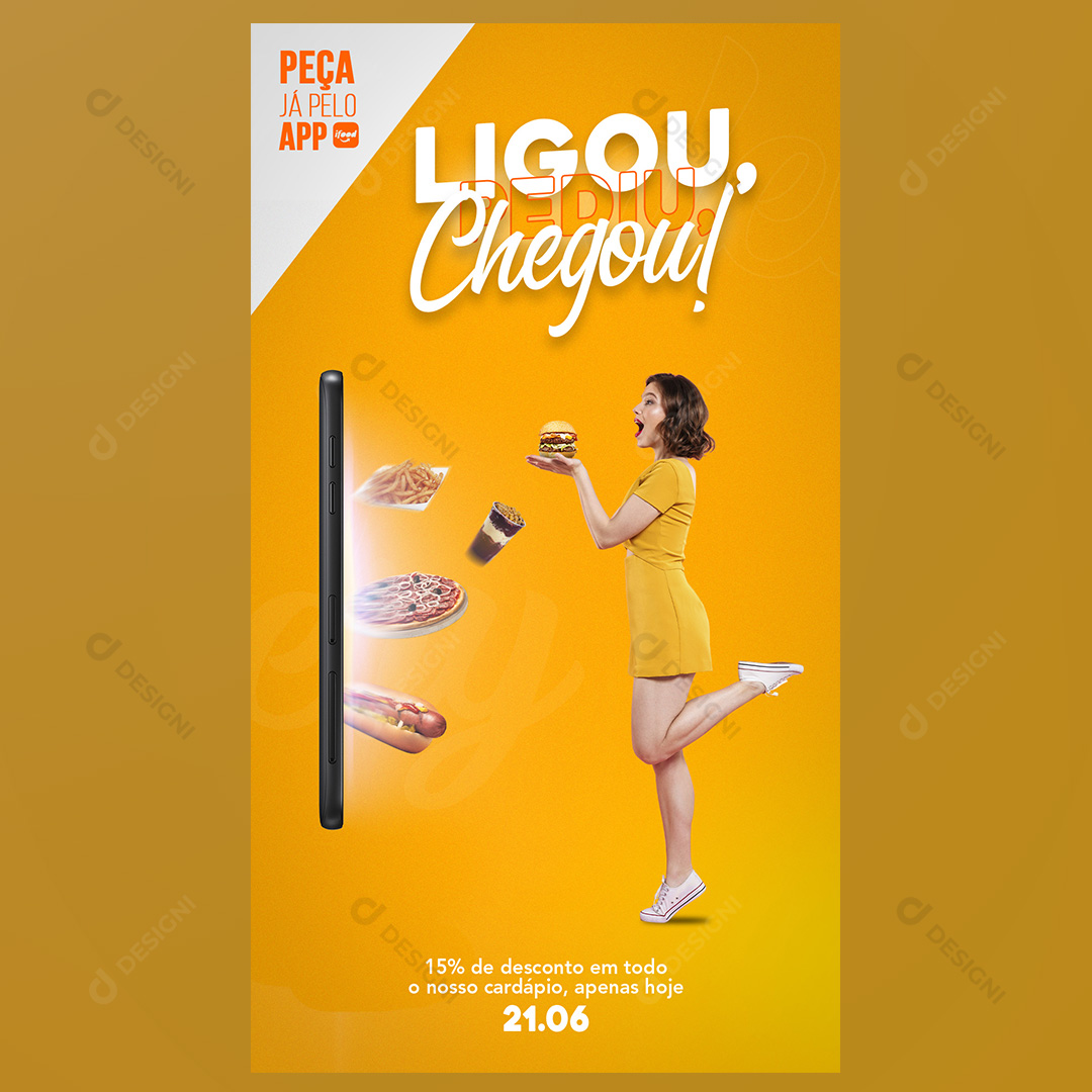 Ligou Pediu Chegou Delivery Entregas Social Media PSD Editável Stories