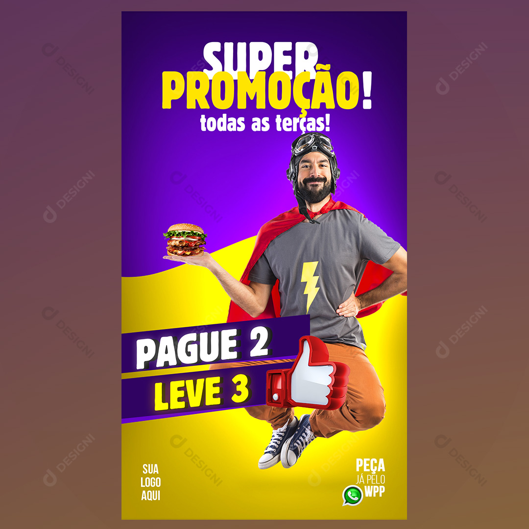 Super Promoção Hamburgueres Deliverys Social Media PSD Editável Stories