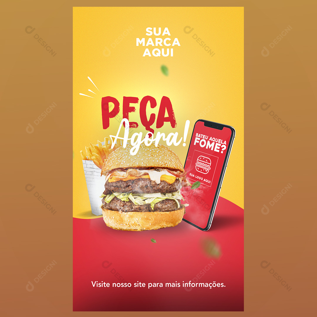 Peça Agora Social Media PSD Editável Deliverys Hamburgueres Stories