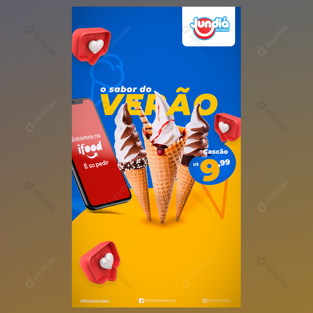 Sorvete Casquinha Cascão Stories Delivery Social Media PSD Editável