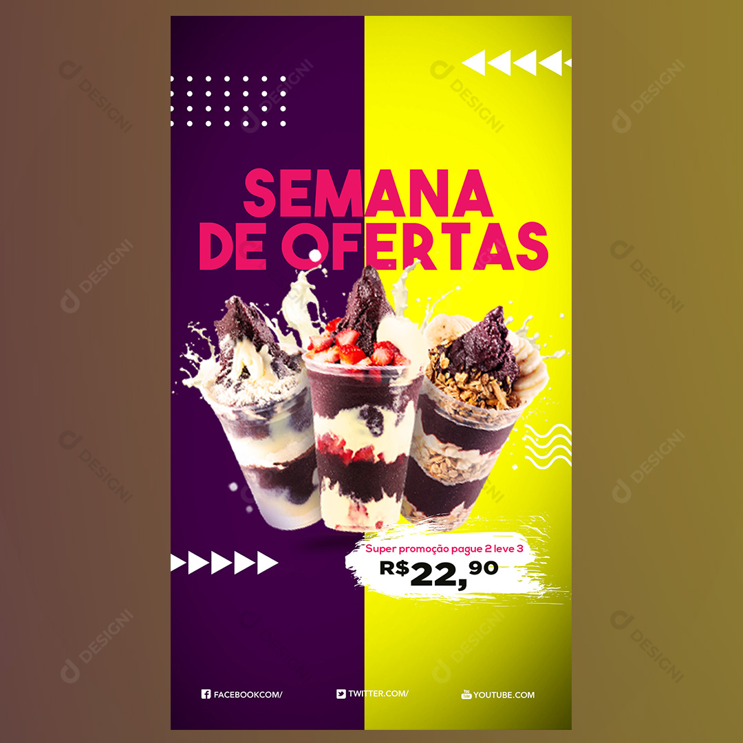 Oferta Açaí Social Media PSD Editável Stories Deliverys