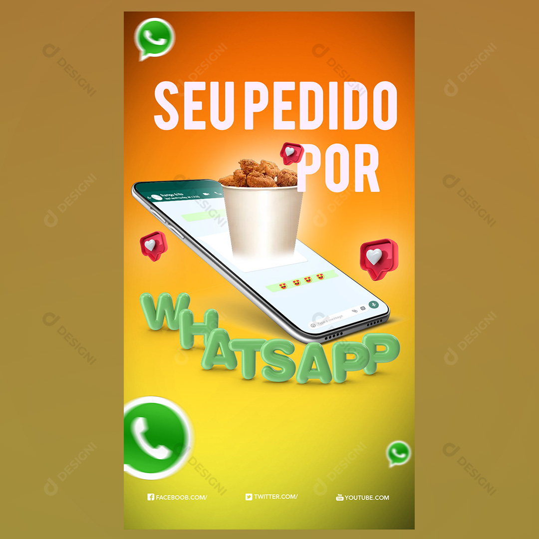 Pedido Frango Frito WhatsApp Social Media PSD Editável Storis Deliverys