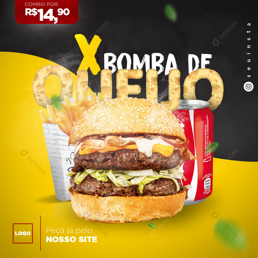 X Bomba de Queijo Hambúrguer Social Media PSD Editável Delivery
