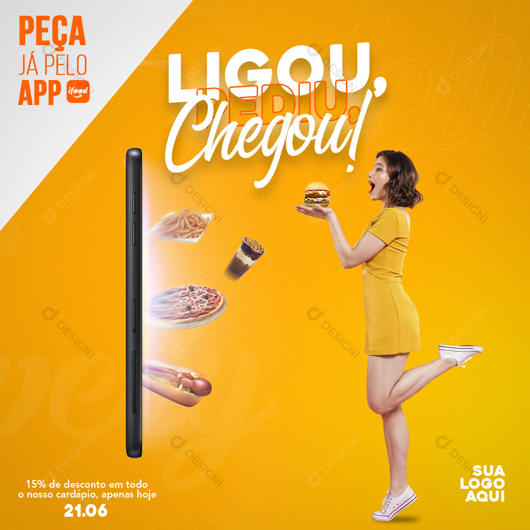 Ligou Pediu Chegou Delivery Entregas Social Media PSD Editável