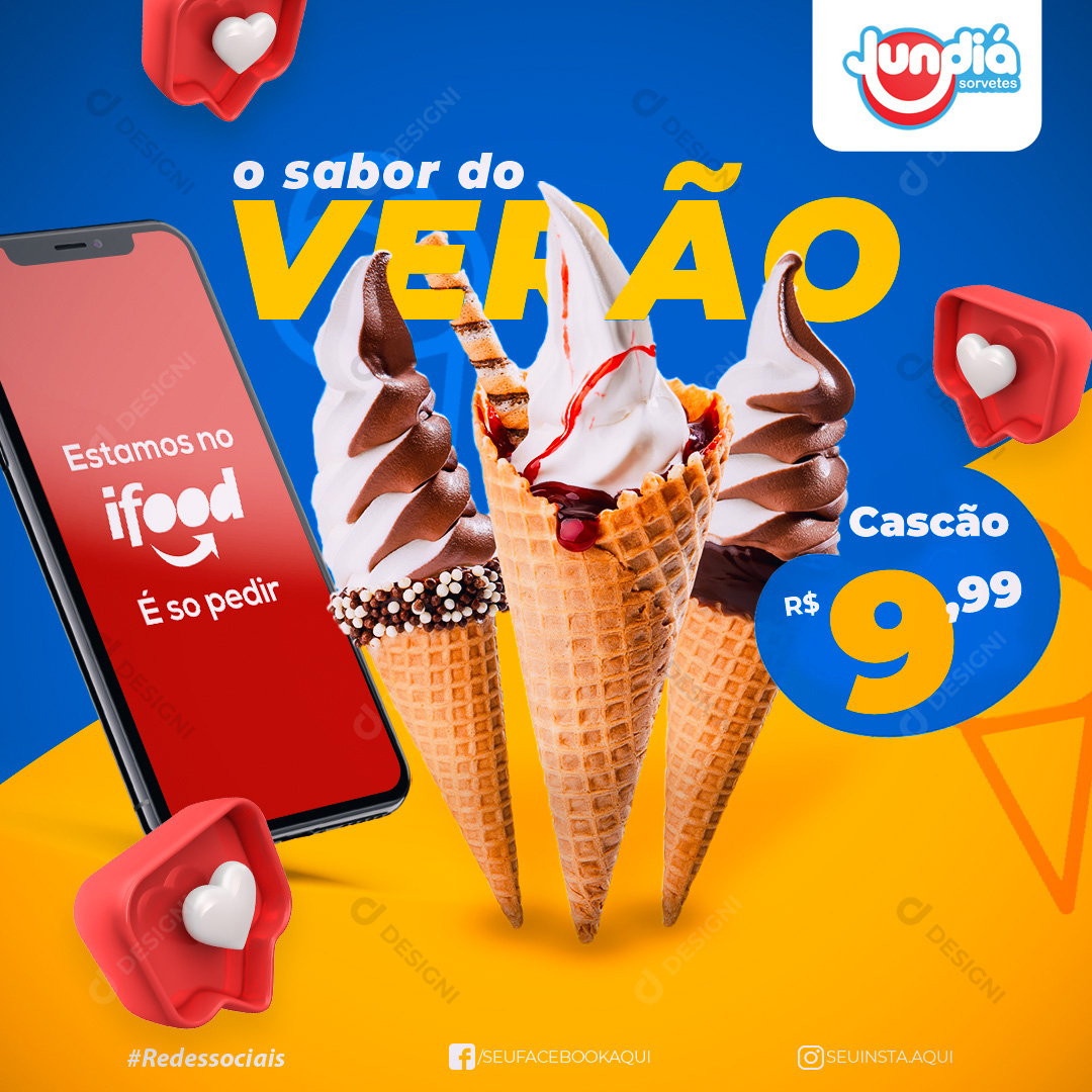 Sorvete Casquinha Cascão Delivery Social Media PSD Editável