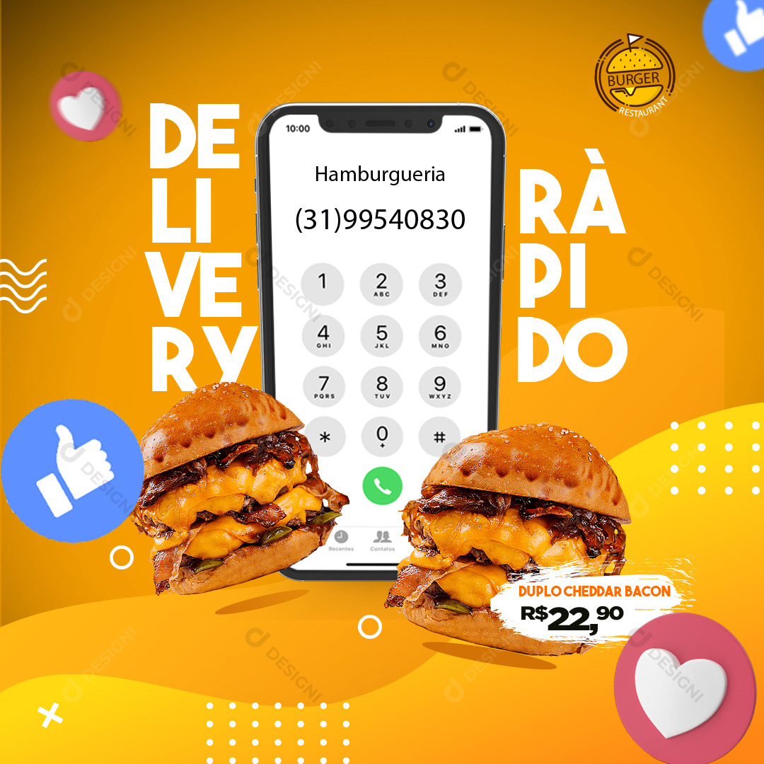 Delivery Rápido Hamburgueres Social Media PSD Editável Stories