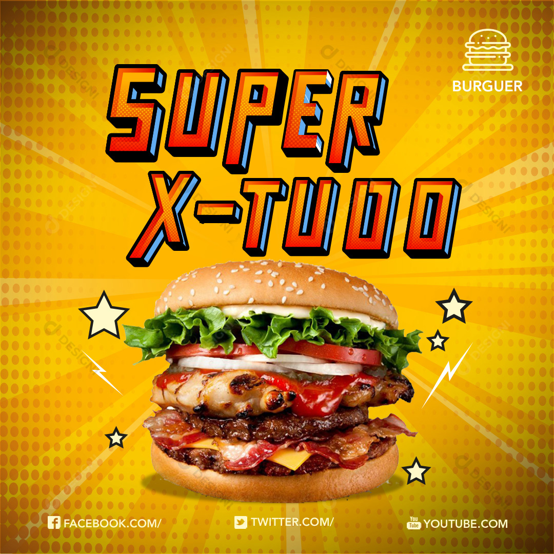 Super X-Tudo Hamburgueres Social Media PSD Editável Deliverys