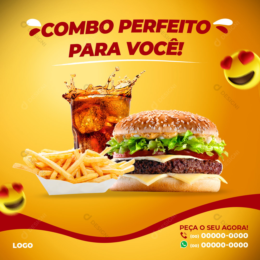 Combo Perfeito Hamburgueres Social Media PSD Editável Hamburguerias