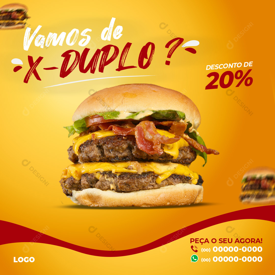 X-Duplo Hamburguer Social Media PSD Editável Hamburguerias