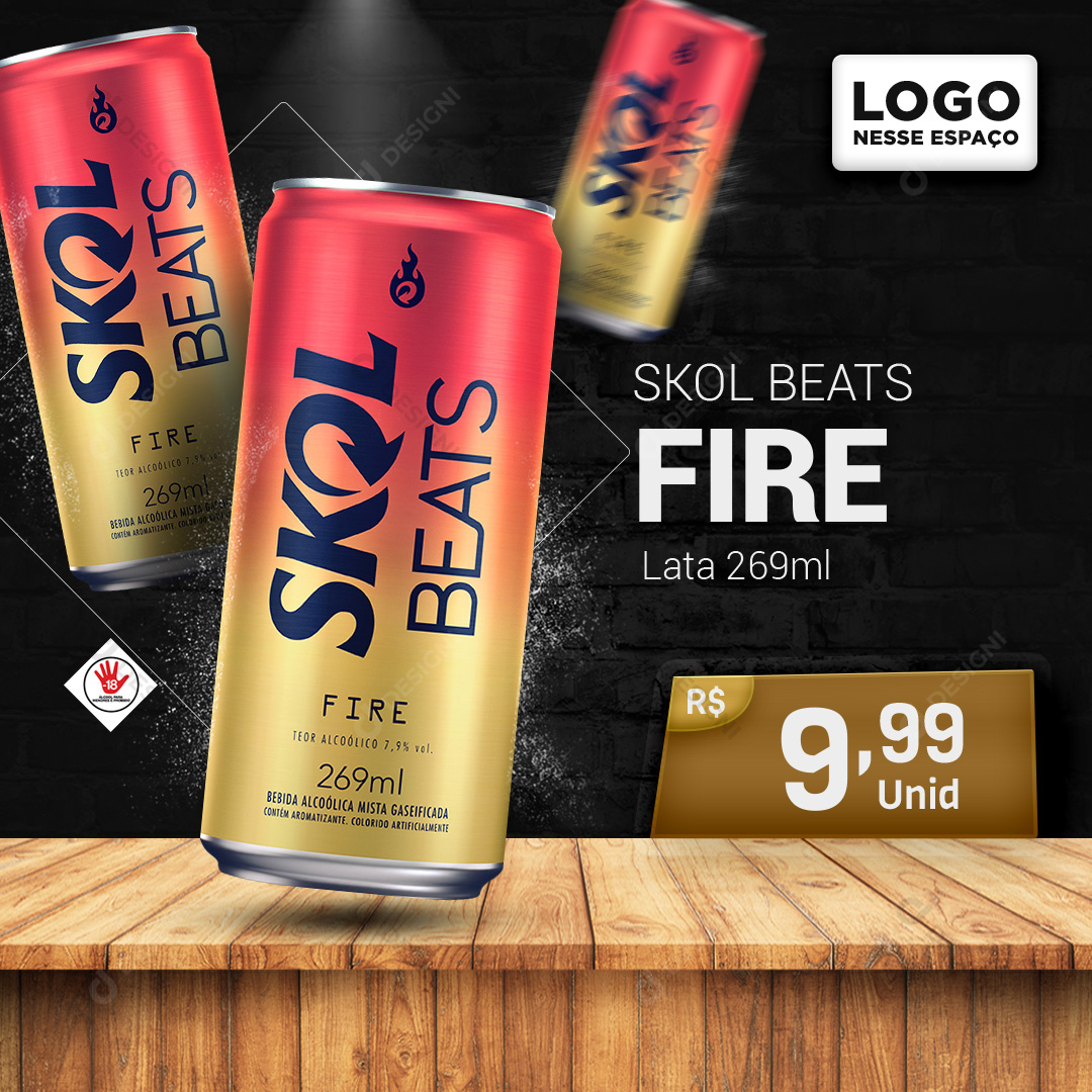 Skol Beats Fire Lata 269ml Social Media PSD Editável Bares