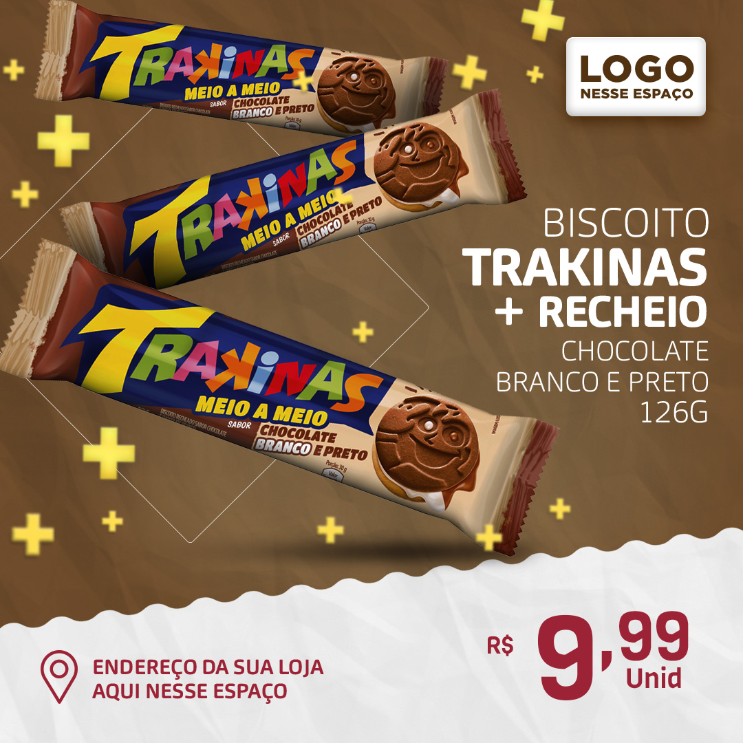 Biscoito Trakinas Recheio Chocolate Branco e Preto126g Social Media PSD Editável