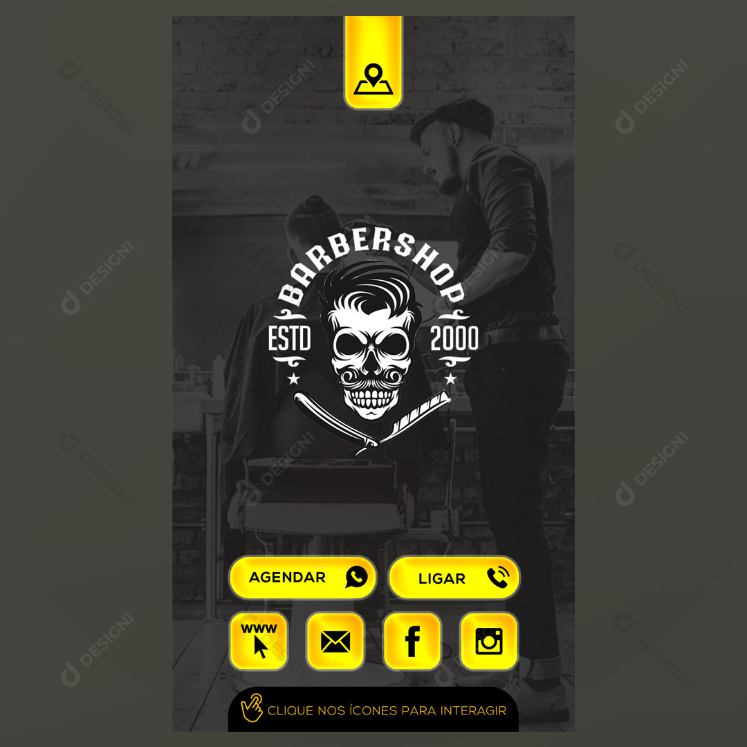 Cartão Interativo Barbearia PSD + PPTX Editável