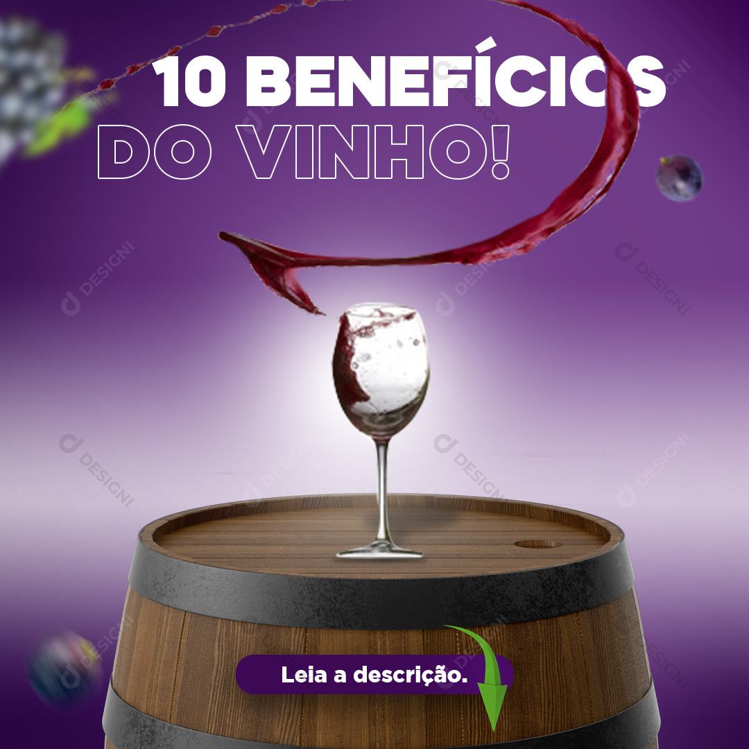 Benefícios do Vinho Social Media PSD Editável Saúde