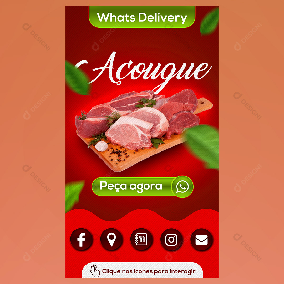 Cartão Interativo Açougue Delivery PSD + PPTX Editável