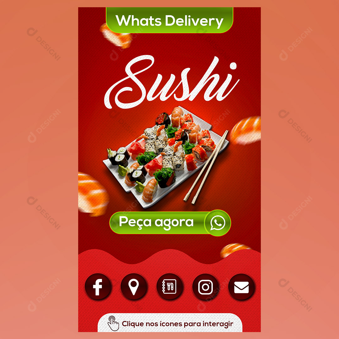 Cartão Interativo Sushi Comida Japonesa PSD + PPTX Editável