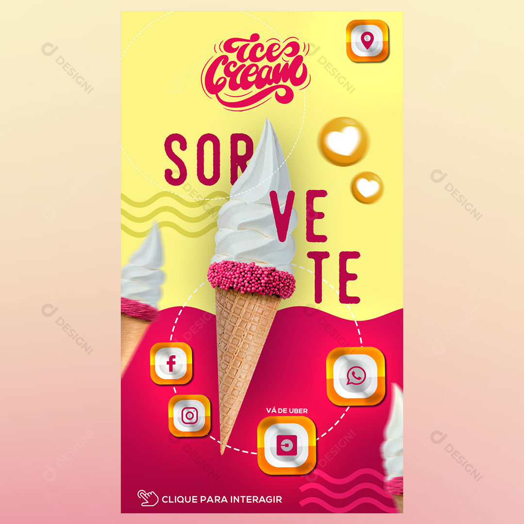 Cartão Interativo Sorveterias PSD + PPTX Editável