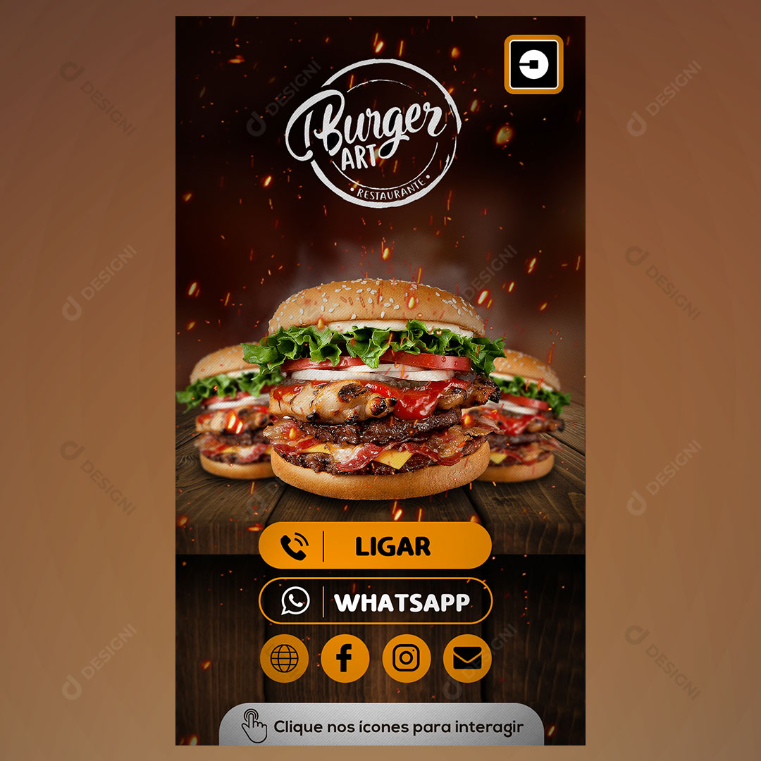 Cartão Interativo Hamburgueria PSD + PPTX Editável