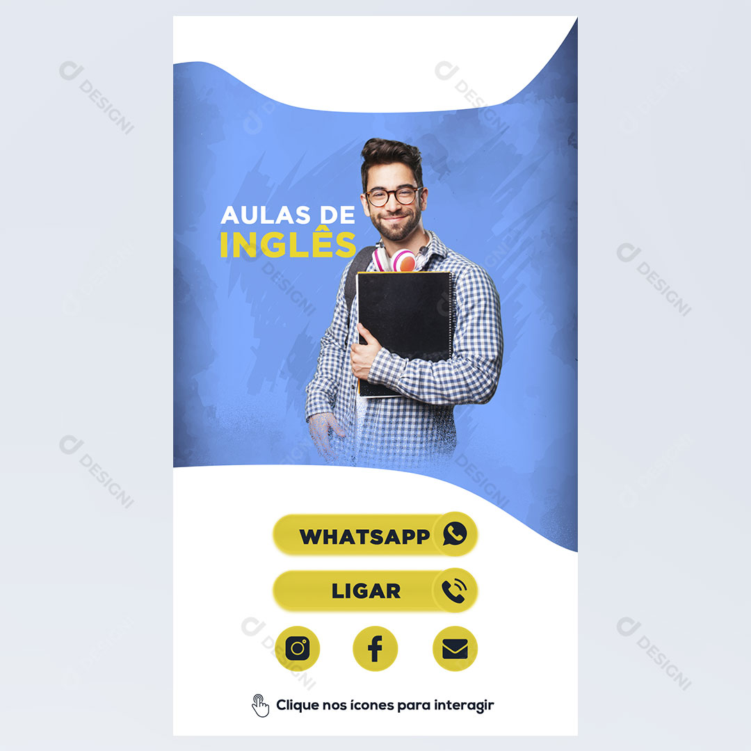 Cartão Interativo Aulas de Inglês PSD + PPTX Editável