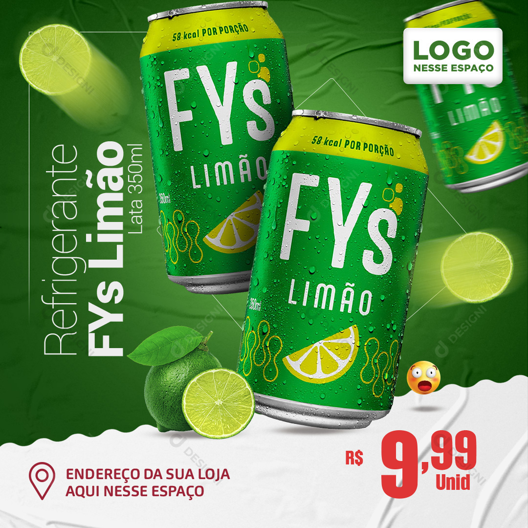 Refrigerante Lata FYs Limão 350ml Social Media PSD Editável