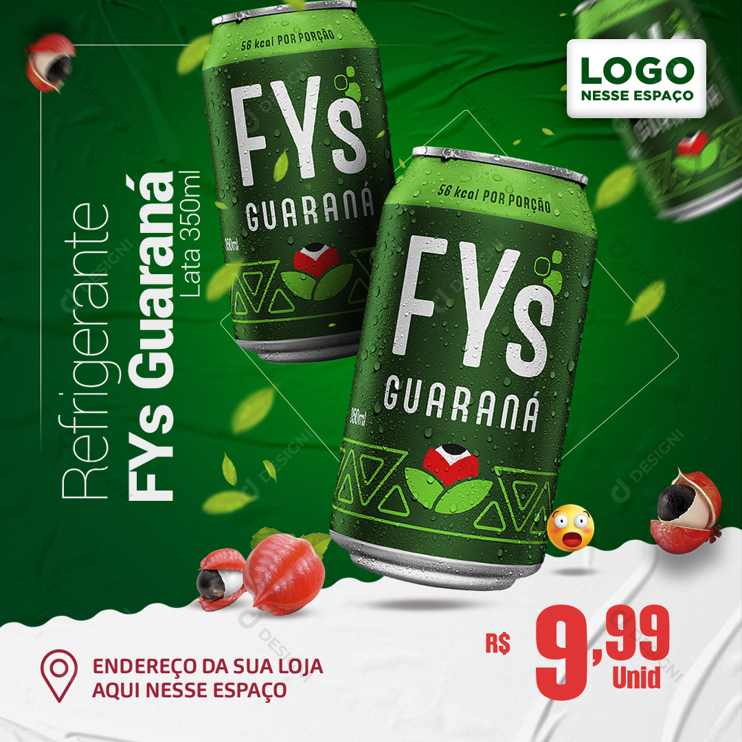 Refrigerante Lata FYs Guaraná 350ml Social Media PSD Editável