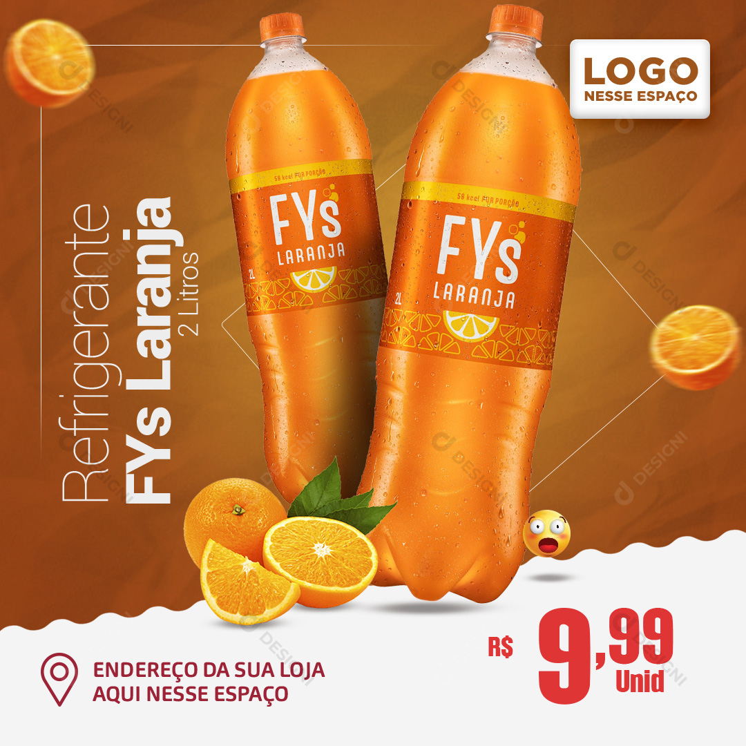 Refrigerante FYs Laranja 2L Social Media PSD Editável