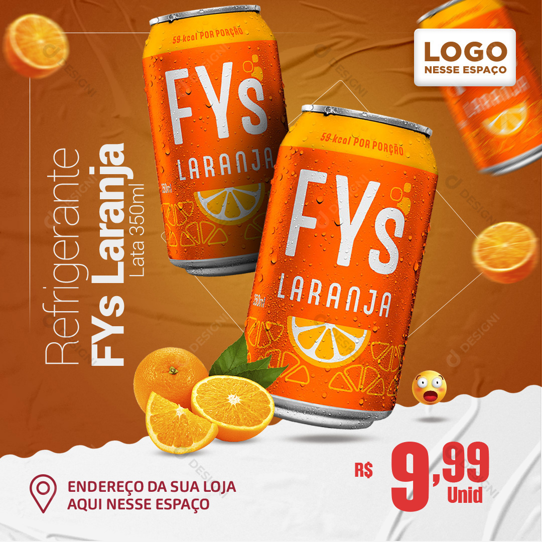 Refrigerante Lata FYs Laranja 350ml Social Media PSD Editável