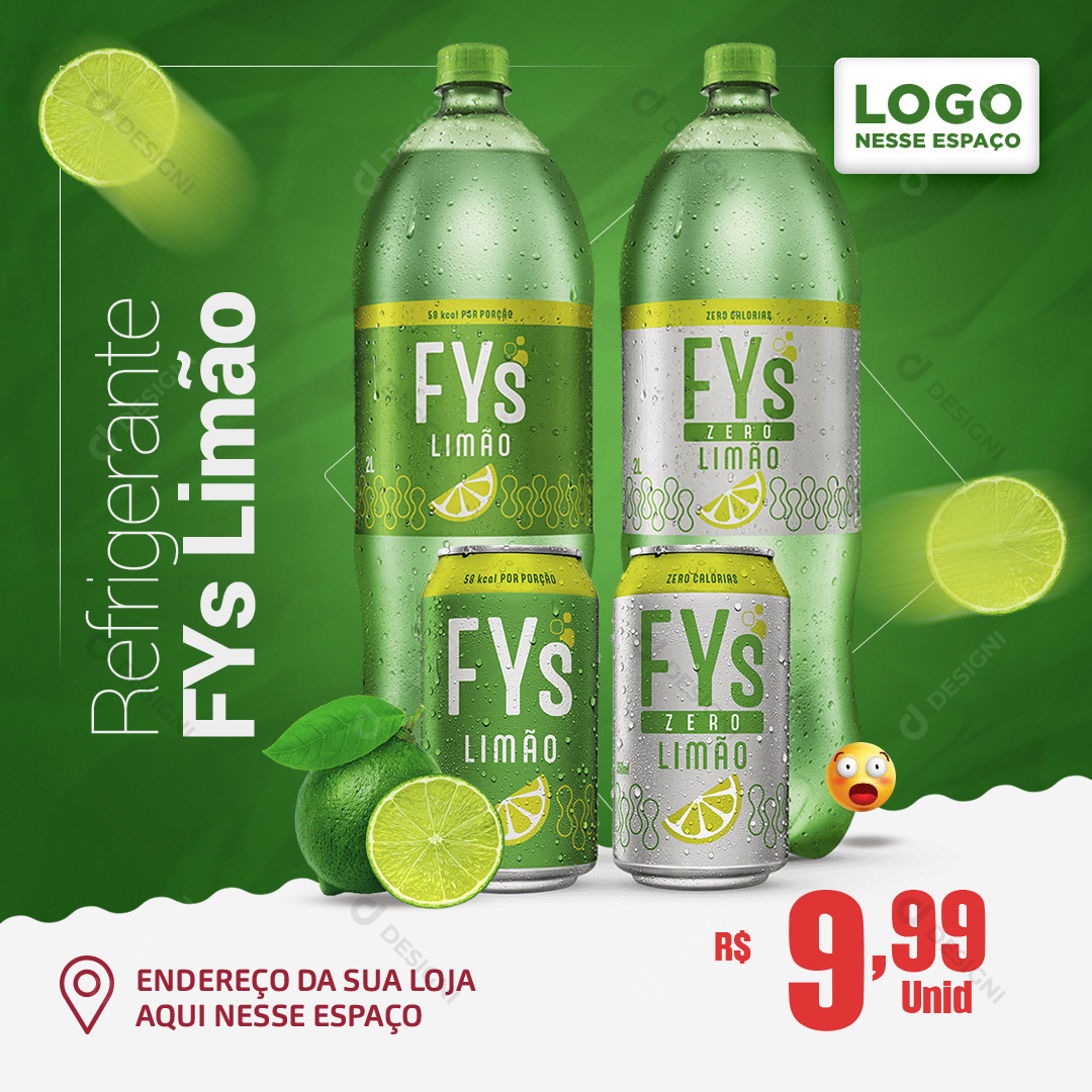Refrigerantes FYs Limão 2L Social Media PSD Editável