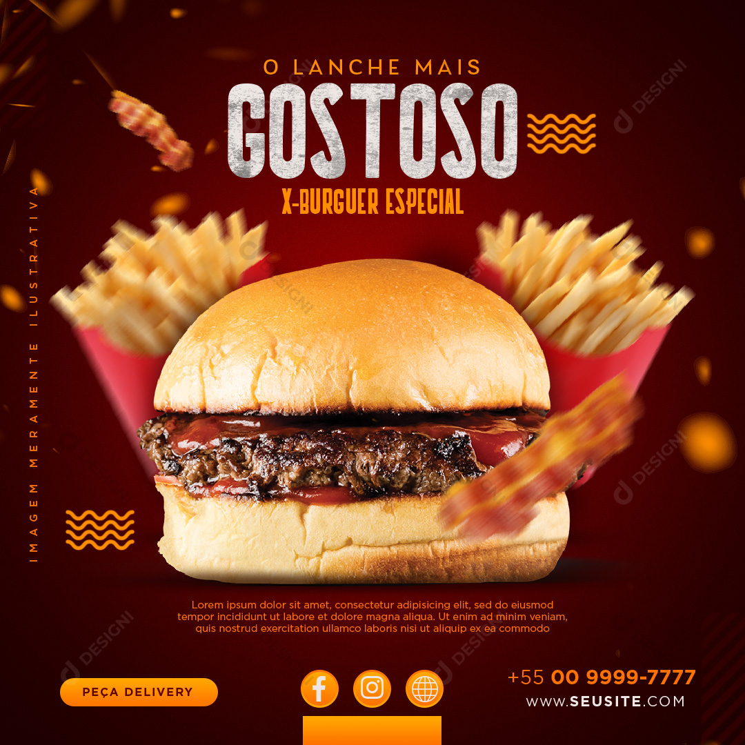 Hambúrguer Hamburguerias Social Media PSD Editável