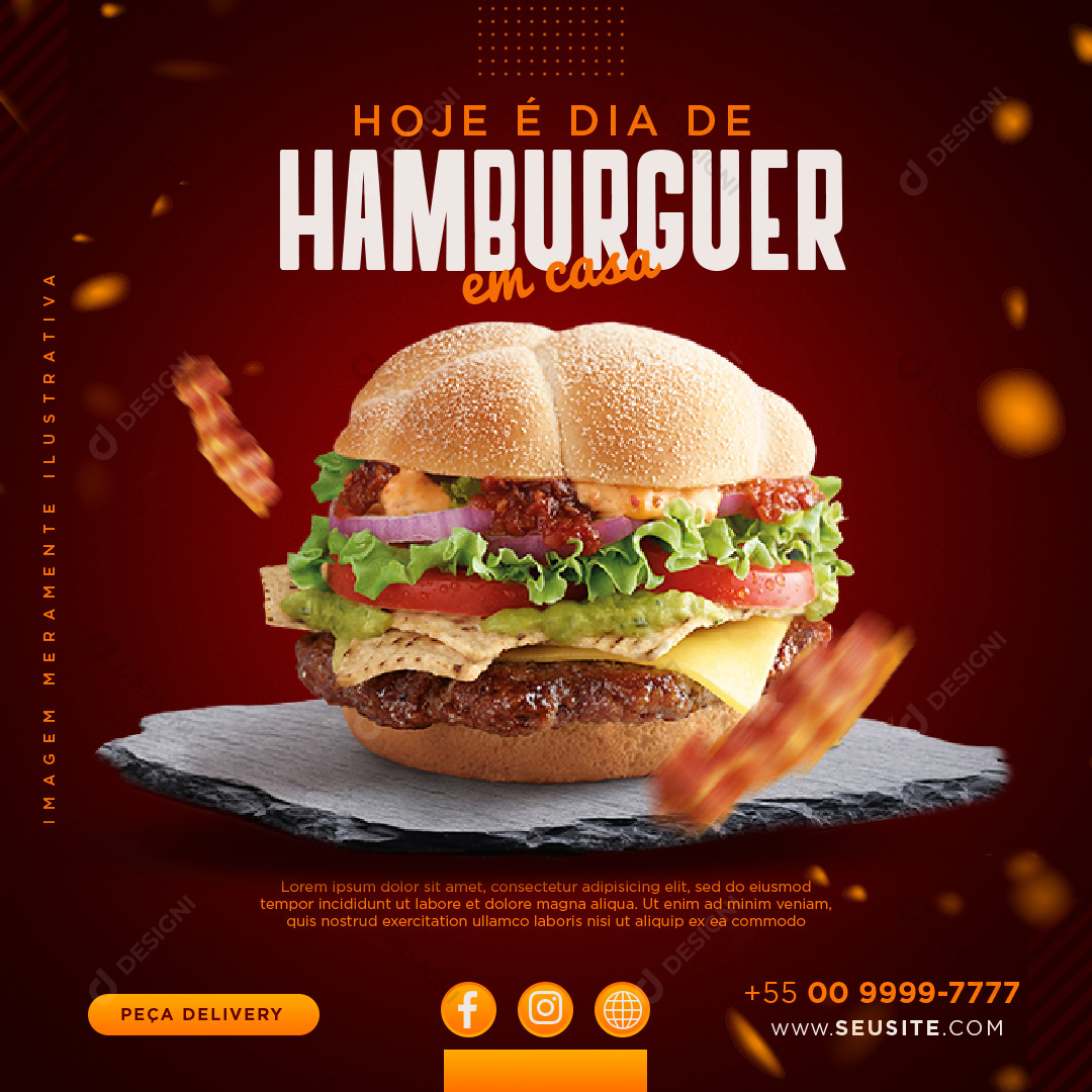 Post Hambúrguer Hamburguerias Social Media PSD Editável Delivery