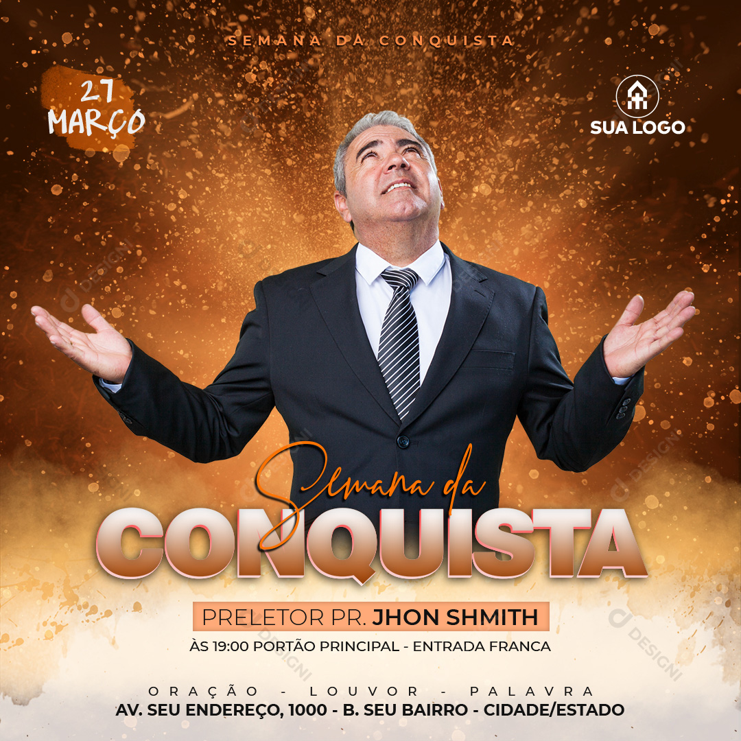Semana da Conquista Pregação Social Media PSD Editável Igrejas