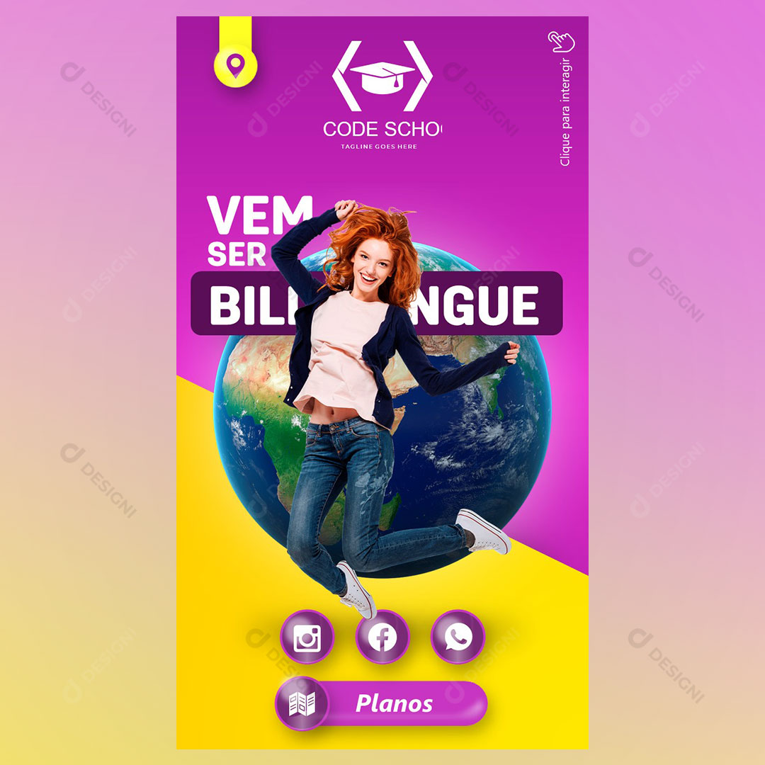 Cartão Interativo Escola de Idiomas PPTX Editável