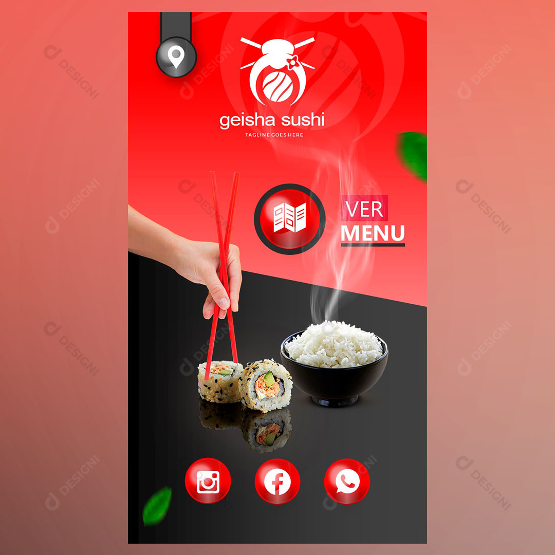 Cartão Interativo Culinária Japonesa Sushi PPTX Editável