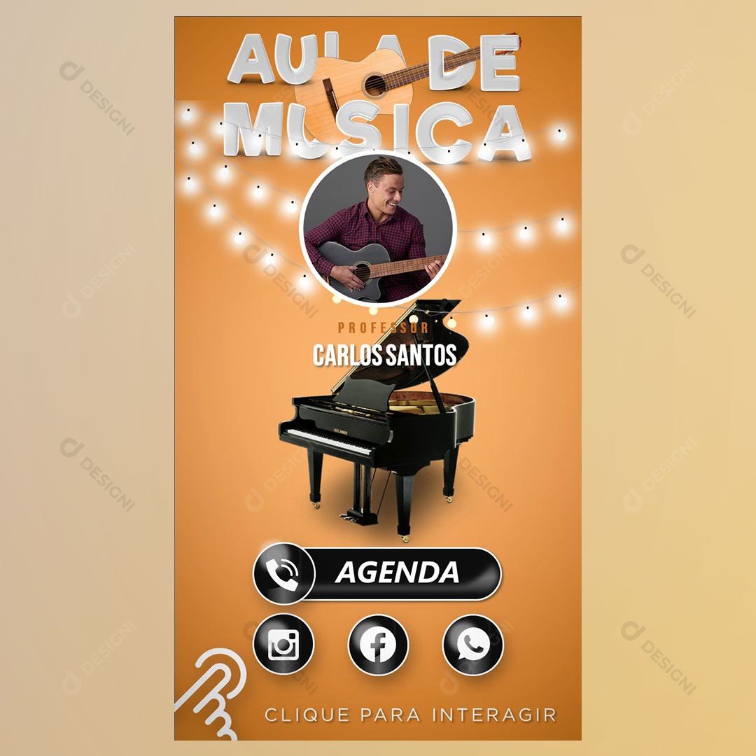 Cartão Interativo Aulas de Músiva PPTX Editável