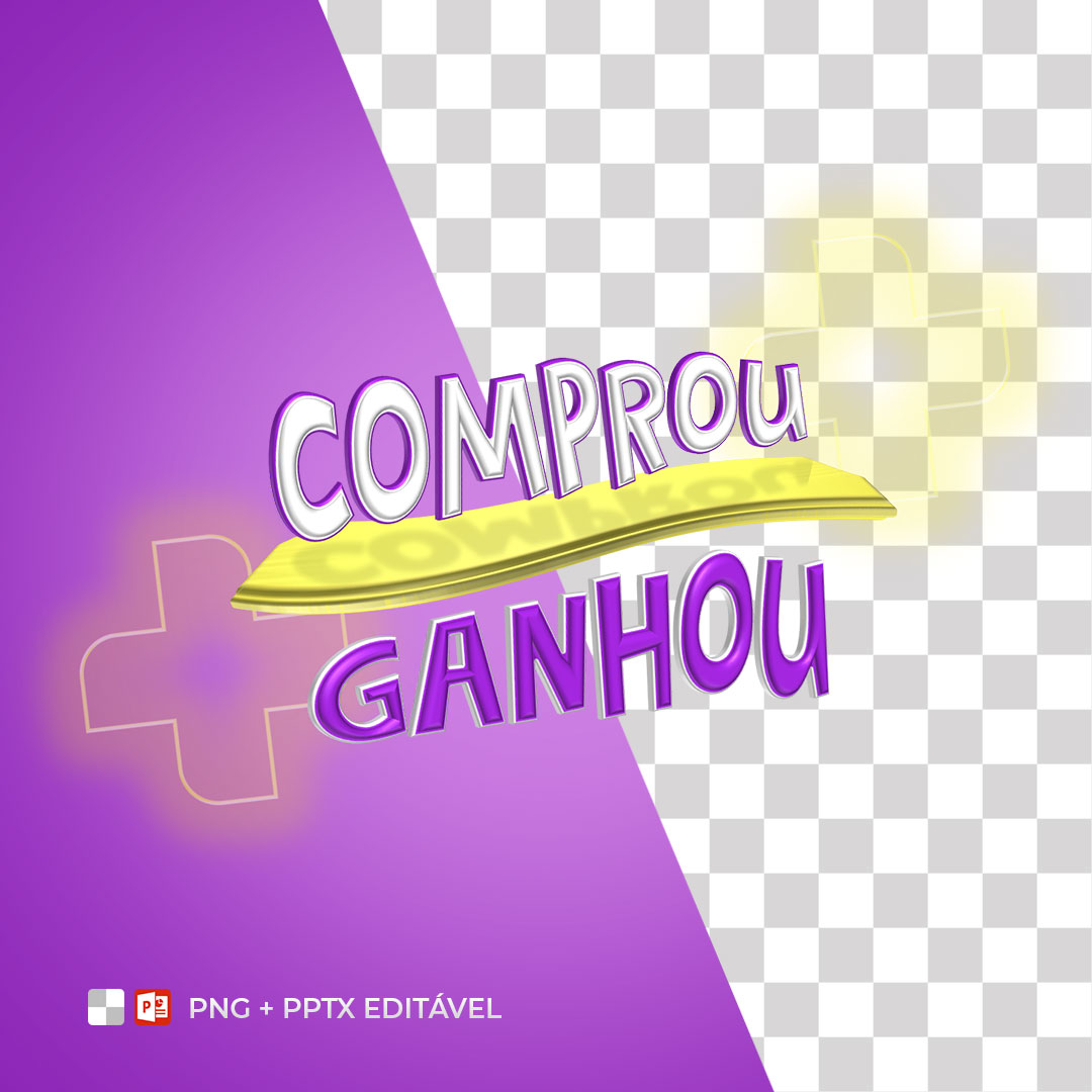 Selo 3D Comprou Ganhou PPTX Editável + PNG Sem Fundo