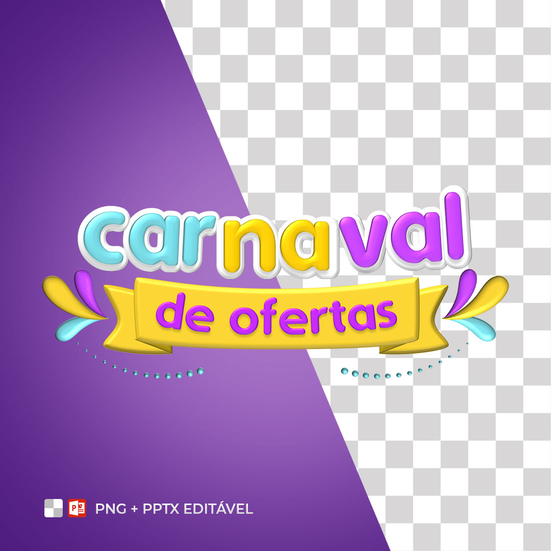 Selo 3D Carnaval de Ofertas PPTX Editável + PNG Sem Fundo