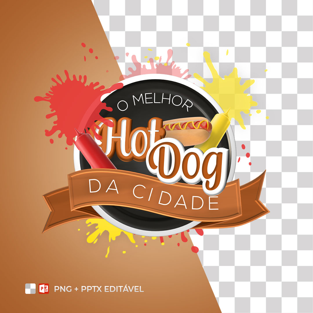 Selo 3D Melhor Hot Dog PPTX Editável + PNG Sem Fundo