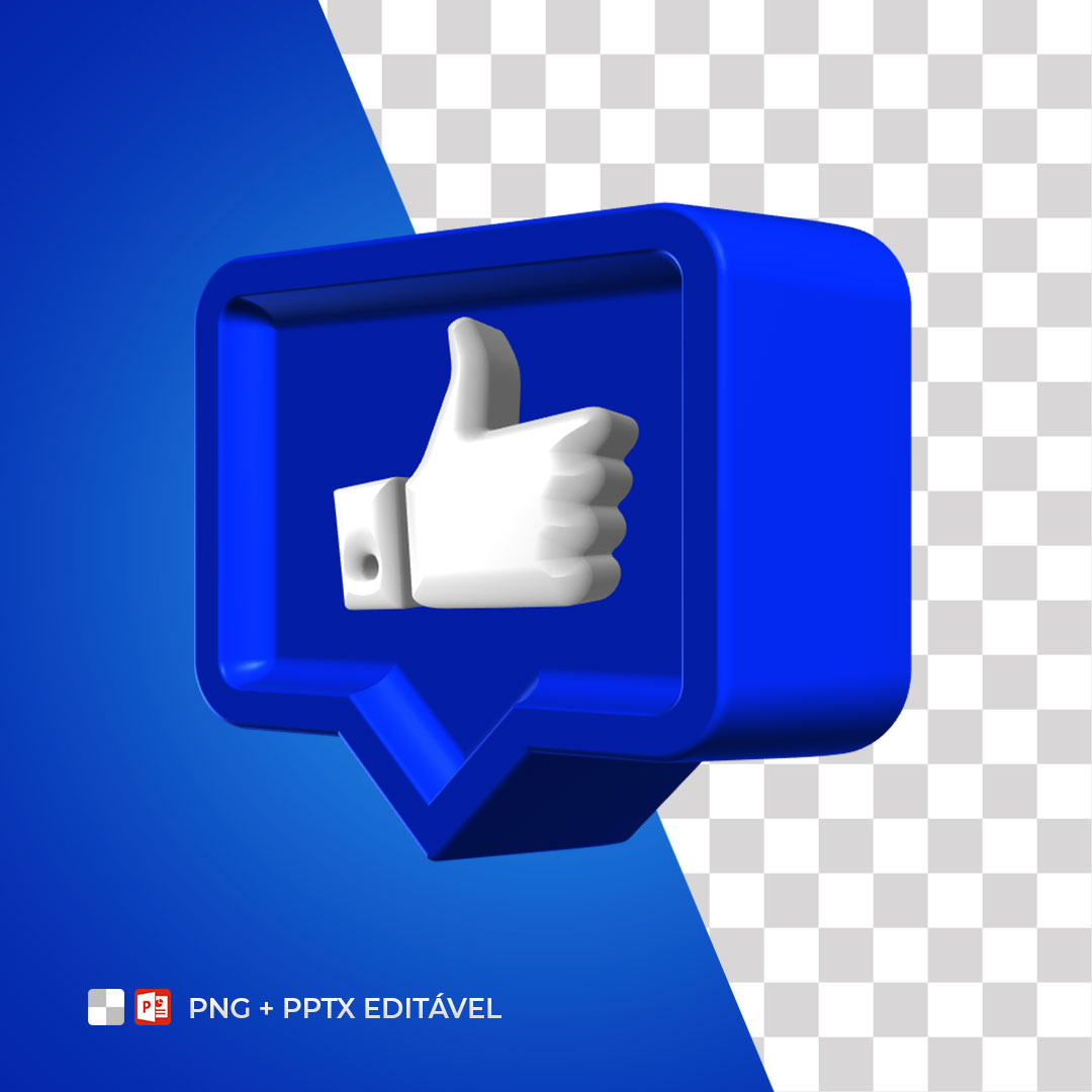 Selo 3D Like PPTX Editável + PNG Sem Fundo