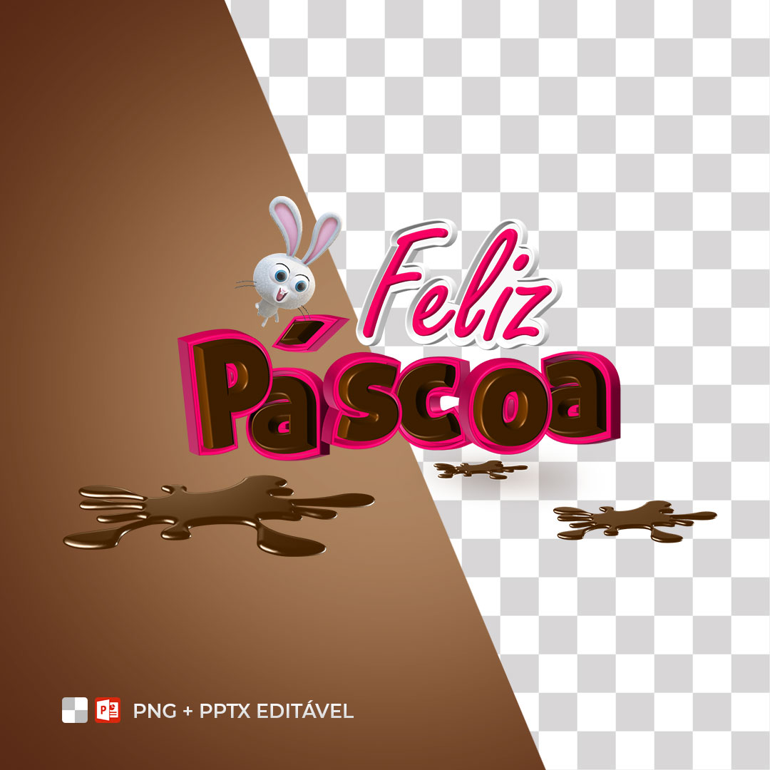 Selo 3D Feliz Páscoa PPTX Editável + PNG Sem Fundo