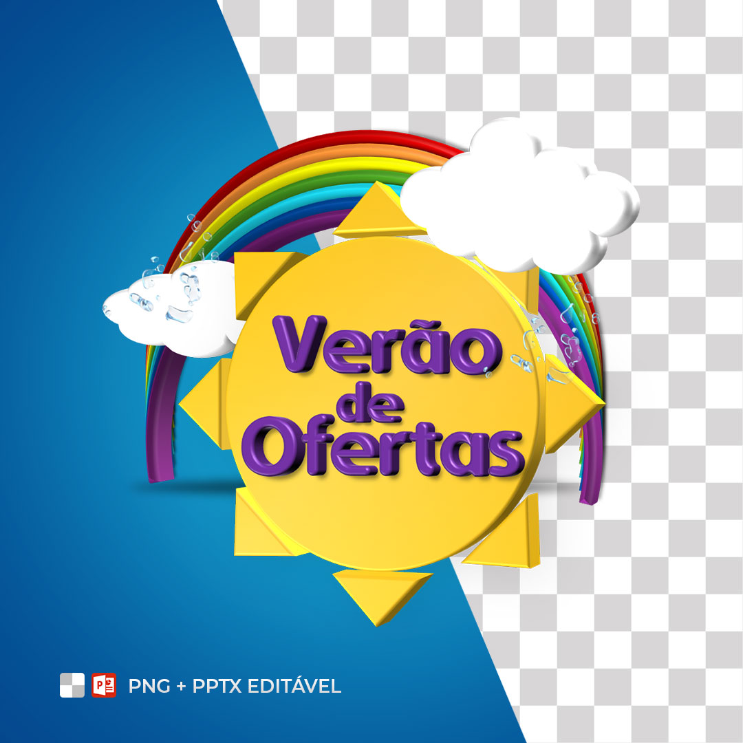 Selo 3D Verão de Ofertas PPTX Editável + PNG Sem Fundo