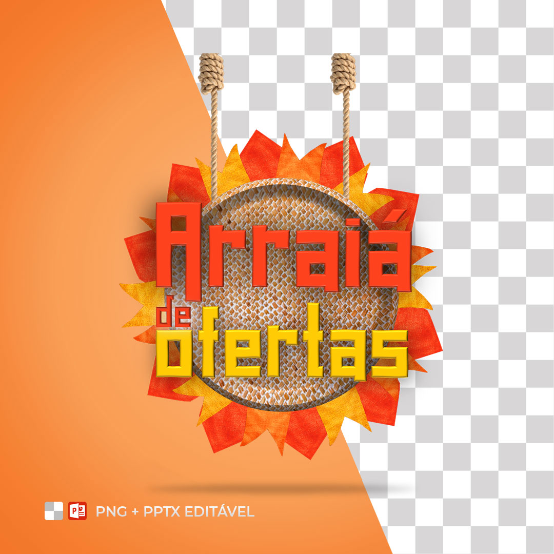 Selo 3D Arraiá de Ofertas PPTX Editável + PNG Sem Fundo