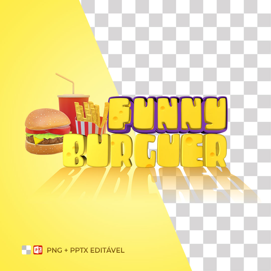 Selo 3D Funny Burguer PPTX Editável + PNG Sem Fundo