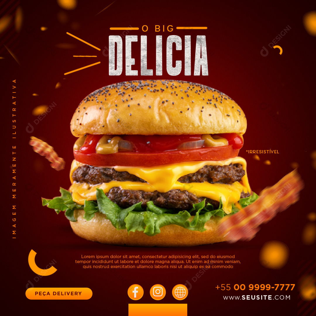 Hambúrguer Big Delicia Hamburguerias Social Media PSD Editável