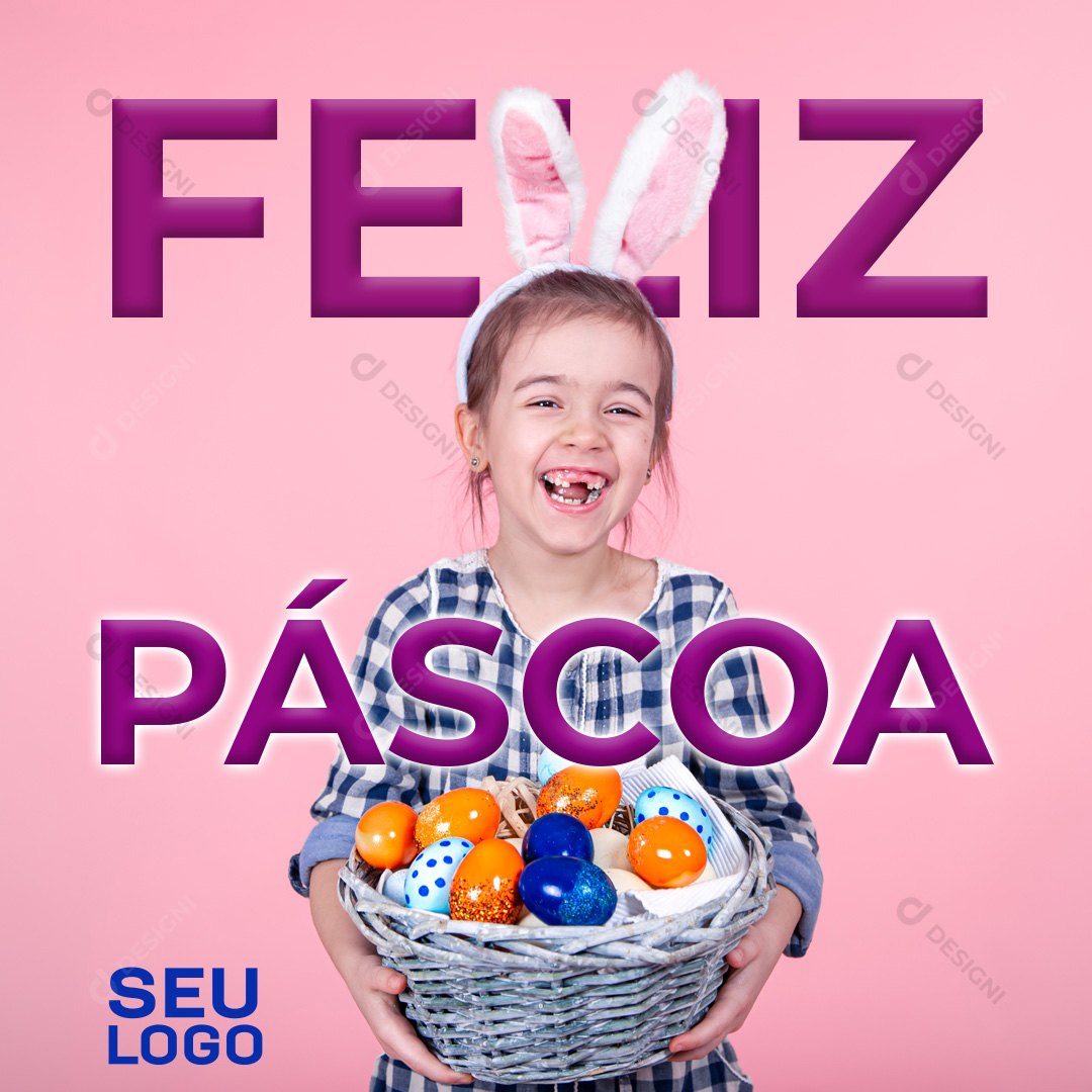 Feliz Páscoa Menina Social Media PSD Editável