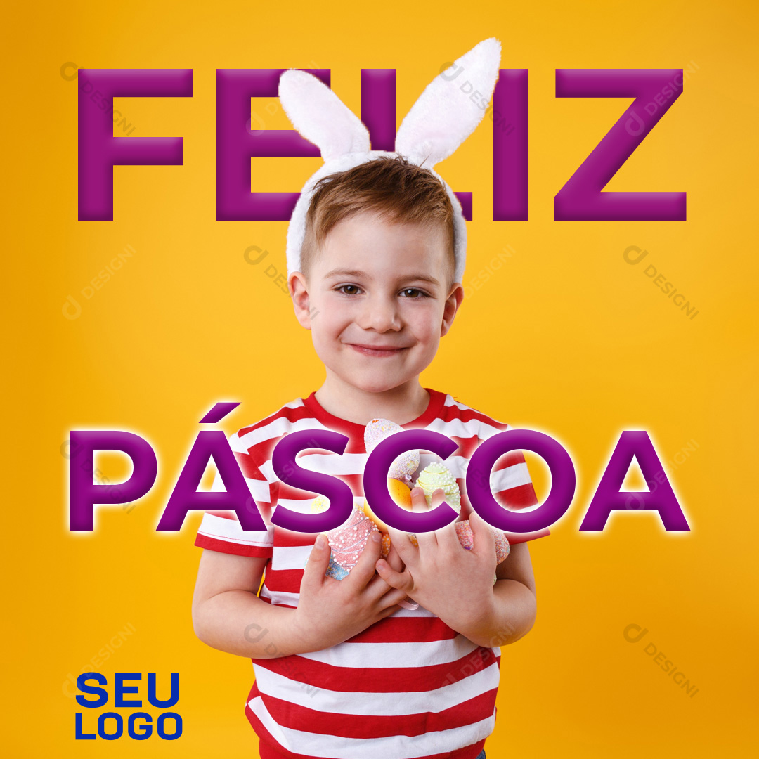 Feliz Páscoa Menino Social Media PSD Editável