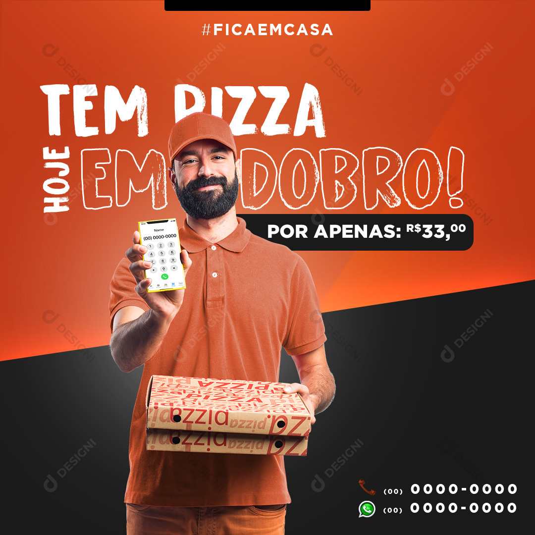 Pizza Pizzaria Social Media PSD Editável Dobro Promoções