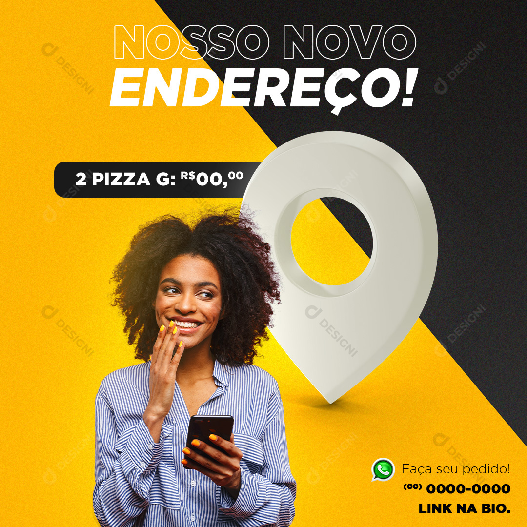 Novo Endereço Pizzarias Social Media PSD Editável